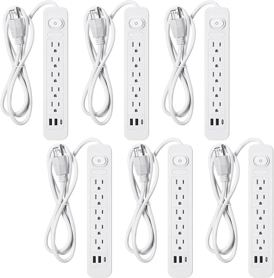 Kanayu 6 Pieces Power Strip Surge Protector with 5 Ac Outlets and 3 USB Ports, Heavy Duty Extension Cords Plug for Home Office Dorm(4.92 ft,White)