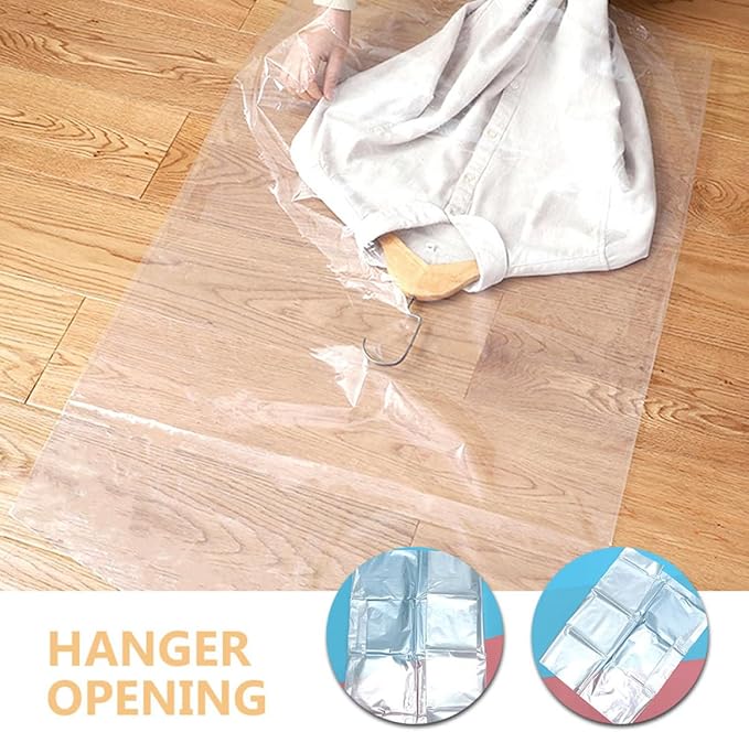 Cabilock 12pcs Clear Plastic Garment Bags with Hanger Opening Dustproof Clothing Protectors for Hanging Suits Coats Dresses and Jackets Laundry Clothing Covers for Closet Storage and Travel