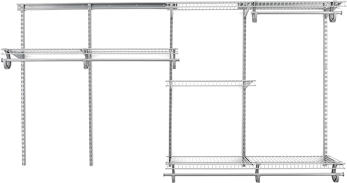 ClosetMaid ShelfTrack Wire Closet Organizer System, Adjustable from 5 to 8 Ft., With Shelves, Clothes Rods, Hardware, Durable Steel, Satin Chrome