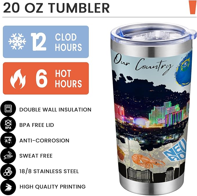 20oz Insulated Tumbler Nevada State Coffee Mug, United States Map Travel Mug Landmark, Birthday Gifts Cute Custom Tumbler Cups with Lid and Straw Gifts for Mom