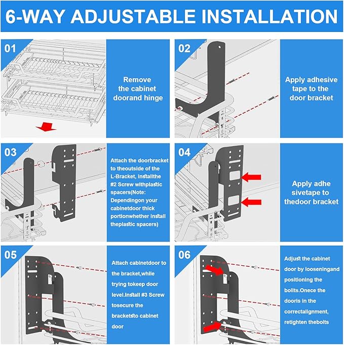 5WB-DMKIT Cabinet Door Hinge Mount Kit, 6-Way Adjustable Heavy Duty Metal Brackets for Cabinet Organizers, Pullout Shelves, Trash Cans, RV Cabinets - Complete Installation Hardware Included, Silver