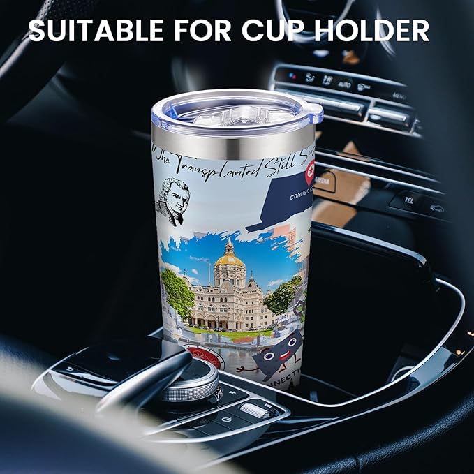 20oz Insulated Tumbler Connecticut State Coffee Mug, United States Map Travel Mug Landmark, Birthday Gifts Cute Custom Tumbler Cups with Lid and Straw Mothers Day Gifts