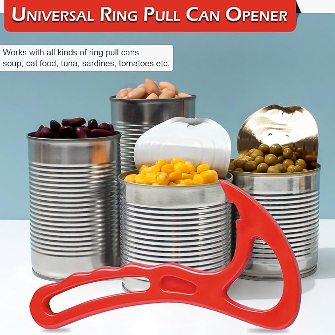 Home-X Pull Tab Can Opener - Manual Ring Pull Can Tab Opener - Easy Open Can Opener for Seniors, Protecting Nails or Arthritis - Dishwasher Safe Can Tab Opener Tool for Kitchen and Outdoors - Red