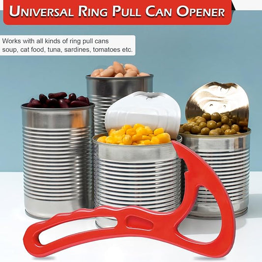 Home-X Pull Tab Can Opener - Manual Ring Pull Can Tab Opener - Easy Open Can Opener for Seniors, Protecting Nails or Arthritis - Dishwasher Safe Can Tab Opener Tool for Kitchen and Outdoors - Red