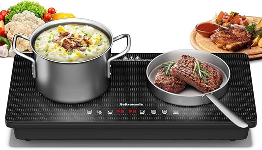 1800W Portable Double Induction Cooktop – 2 Burner Countertop Electric Stove with Touch Control, Dot Pattern Panel, 8 Power Levels, Timer, Safety Lock, Compatible with Magnetic Cookware