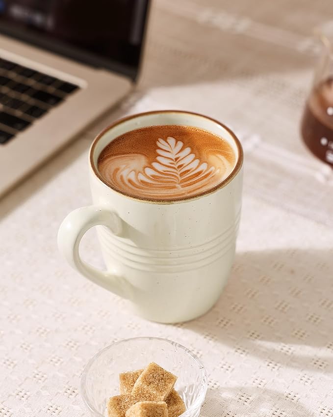 famiware Jupiter Coffee Mugs Set of 6, 14 OZ Coffee Mug, Microwave and Dishwasher Safe, Coffee Cups with Handle for Coffee, Tea, Cocoa, Milk, Vanilla White