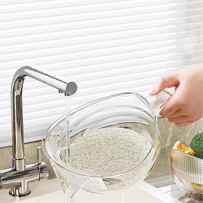 2-In-1 Rice Strainer,Large Rice Washer Beans Washer Strainers And Colanders - Washing Bowl for Fruit Washing Bowl With Strainer,Rice Washing Bowl Multifunctional Drain Basket (White)