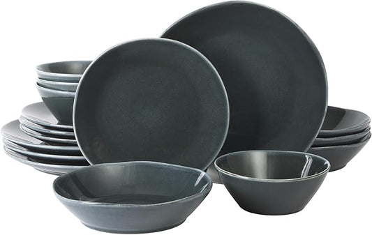 Bloomhouse - Two Time Oprah's Favorite Things Winner - Montecito Breeze 16 Piece (Service for 4) Double Plates and Bowls Stoneware Reactive Glaze Dinnerware Set - Laguna Dawn
