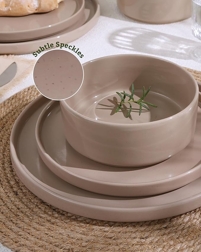 Famiware Nebula Plates and Bowls Sets, 24 Pieces Dinnerware Sets, Dishes Set for 8, Cinnamon Brown