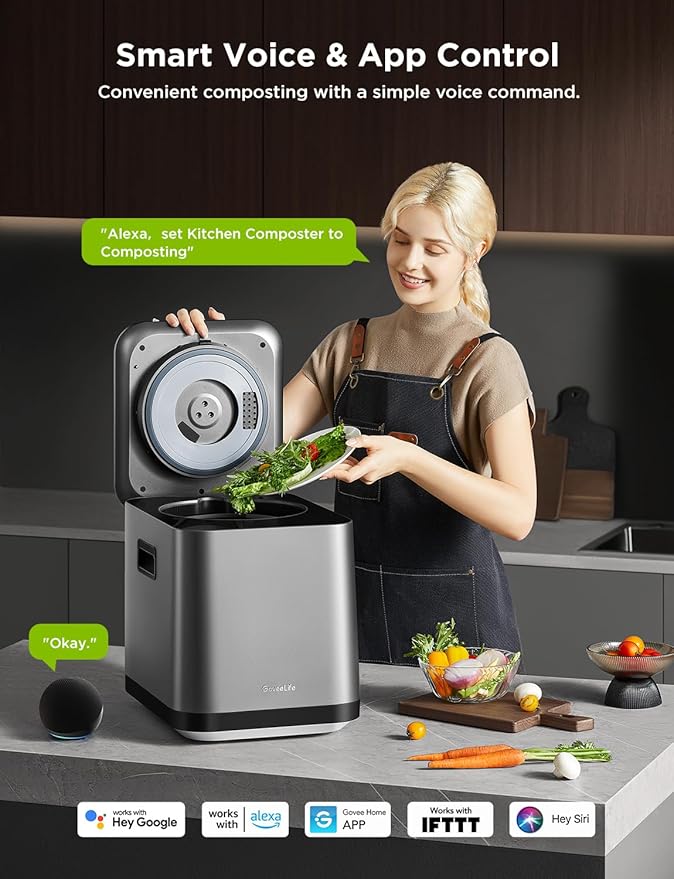 GoveeLife Upgraded Electric Composter for Kitchen, Smart Indoor Countertop Compost Bin, Odorless, Low Noise, Auto-Cleaning, Turn Food Waste into Fertilizer, Food Waste Compost Machine with LED Display