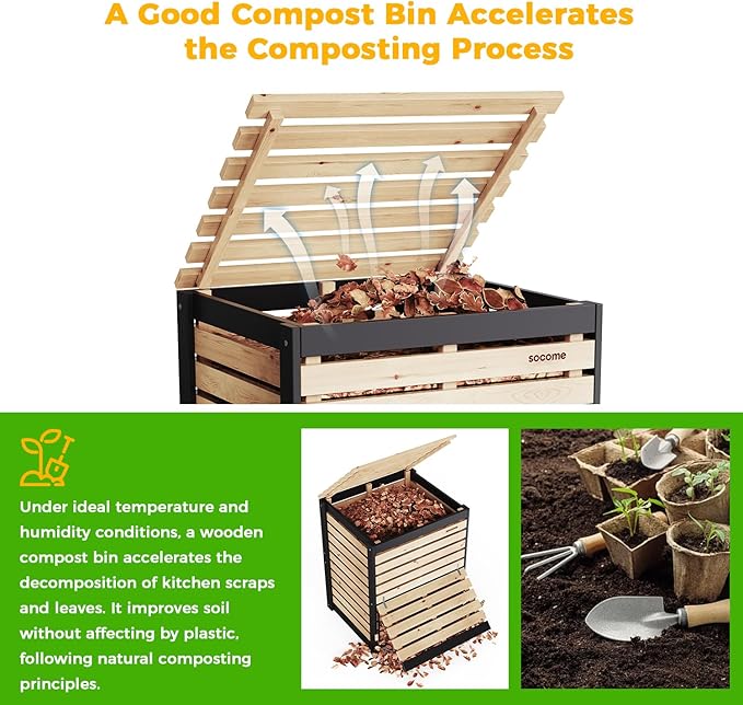 130 Gallon Solid Wood Composter, Outdoor Compost Bin with Pull-Out Door, Heavy Duty Composting Bin for Backyard, Garden, Patio, Natural