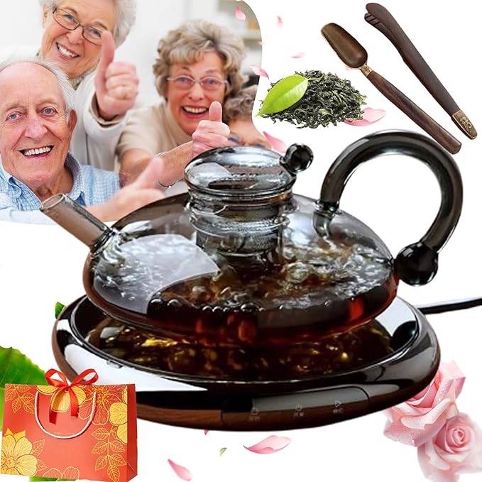2026 Upgrade - 24 OZ Luxury Glass Teapot with Warmer,Automatic Electric Kettle with Tea Infuser,Teapot and Cup Set with Warmer,New Year Christmas Gift for Tea Lovers (Gray set)