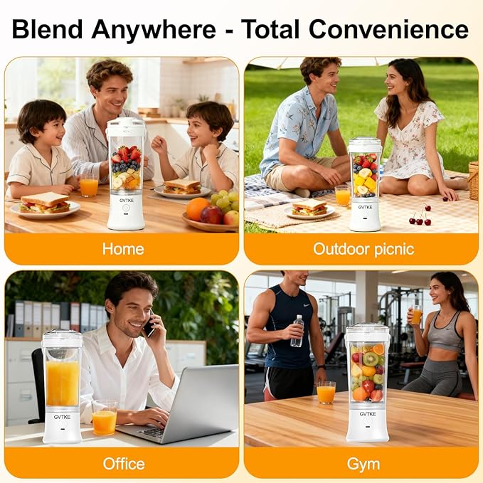 Portable Blender Dual Mode 18000RPM 20Oz Blending Cup Ice Crushing Smoothie Frozen Fruit Mini For Home Gym Travel(White)