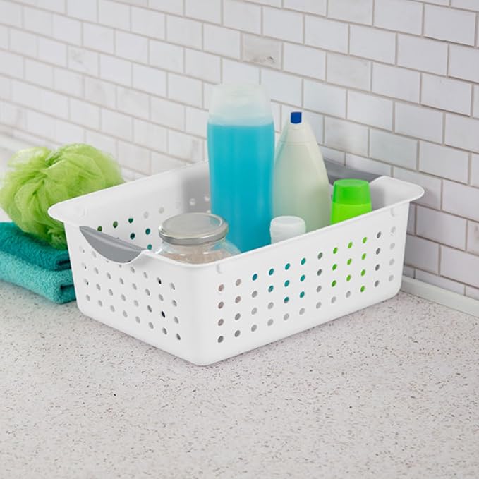 Sterilite 12-Pack Medium Ultra Basket, Open Top Plastic Storage Organizer, White - Classic Baskets for Organizing Countertops, Pantry Shelves, Kitchen Cabinets, Laundry Rooms or Home Offices