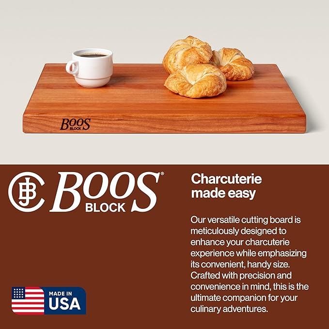 John Boos R-Board Series Rectangular Wooden Cherry Cutting Board 20”x15” – 1.5” Thick, 10-lb Reversible Butcher Block with Edge-Grain & Finger Grips – Made in the USA