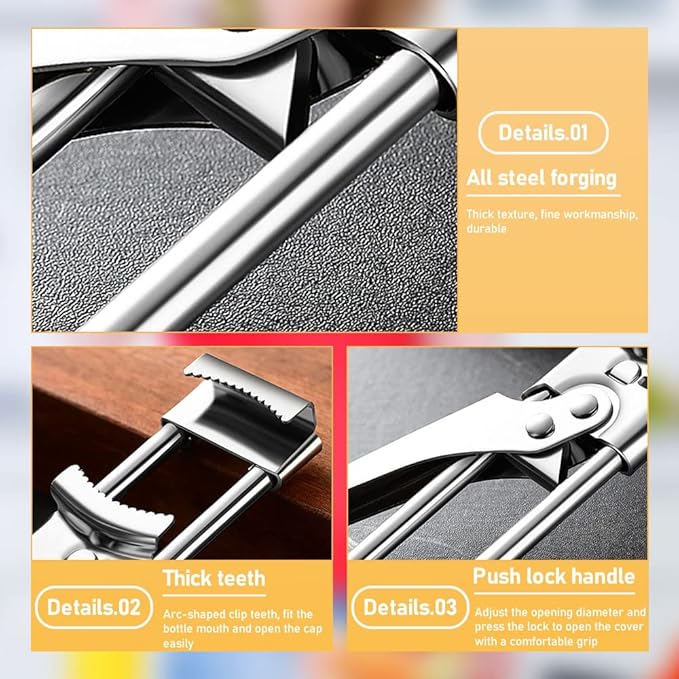 Adjustable Multifunctional Stainless Steel Can Opener, Adjustable Grip Jar Opener Multifunctional Retractable Bottle Opener, Manual Can Openers Jar Lid Gripper Cover Remover Kitchen Gadget (A#1PCS)