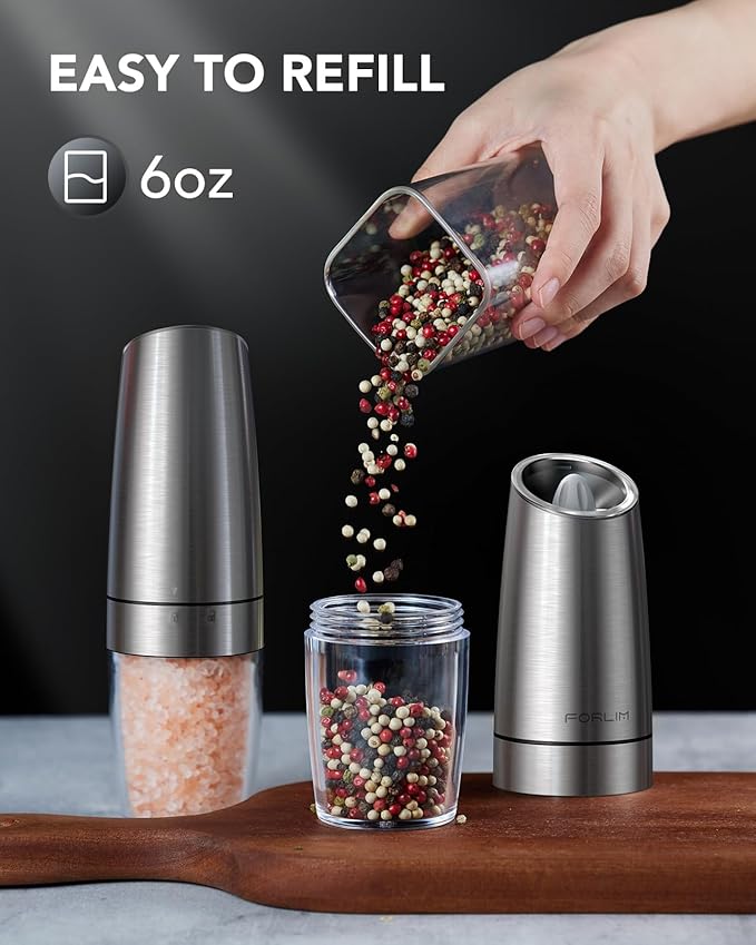 FORLIM Salt and Pepper Grinder,Gravity Pepper Grinder, Stainless Steel, 1Pack(Sliver)
