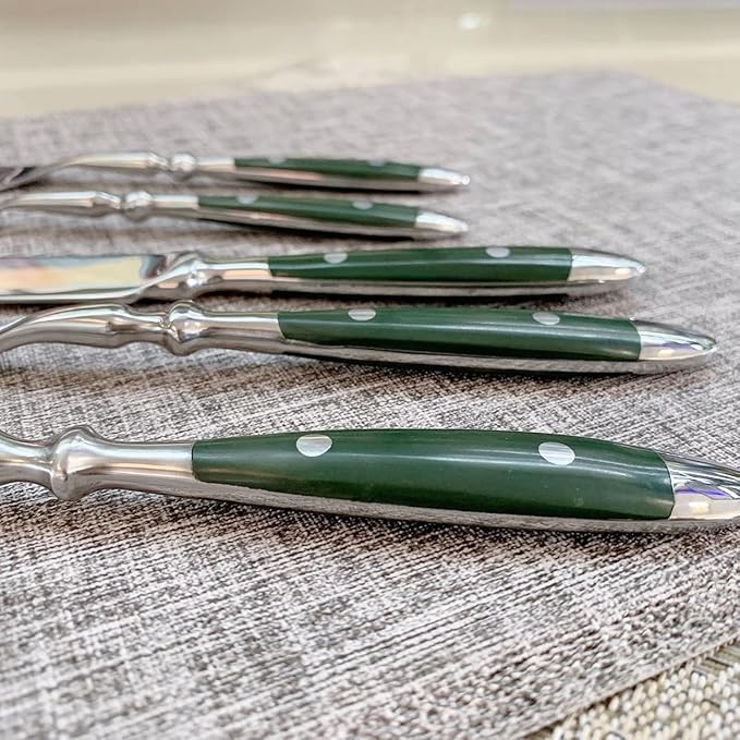 30 Pieces Green Gum Wood Handle Silverware Set for 6,Exquisite Ergonomic Flatware Set Food-Grade Stainless Steel Cutlery Set,Tableware Eating Utensils,Mirror Finished,Dishwasher Safe