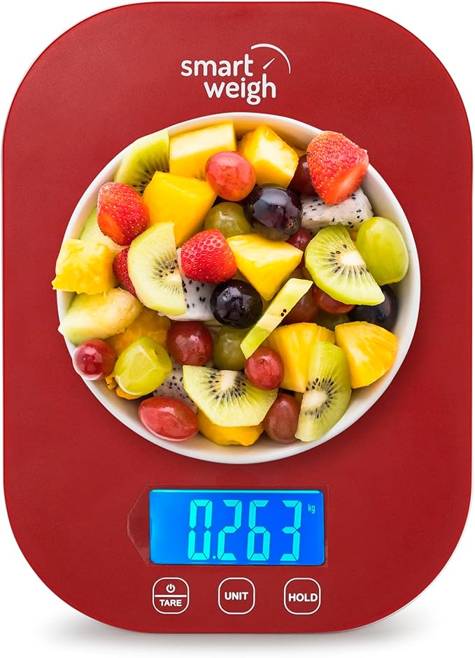 Smart Weigh Red Digital Kitchen Scale for Cooking, Weight Loss, Calorie Tracking, Baking, Food Portion Control, and Meal Prep - Accurate Measurements in Grams and Ounces