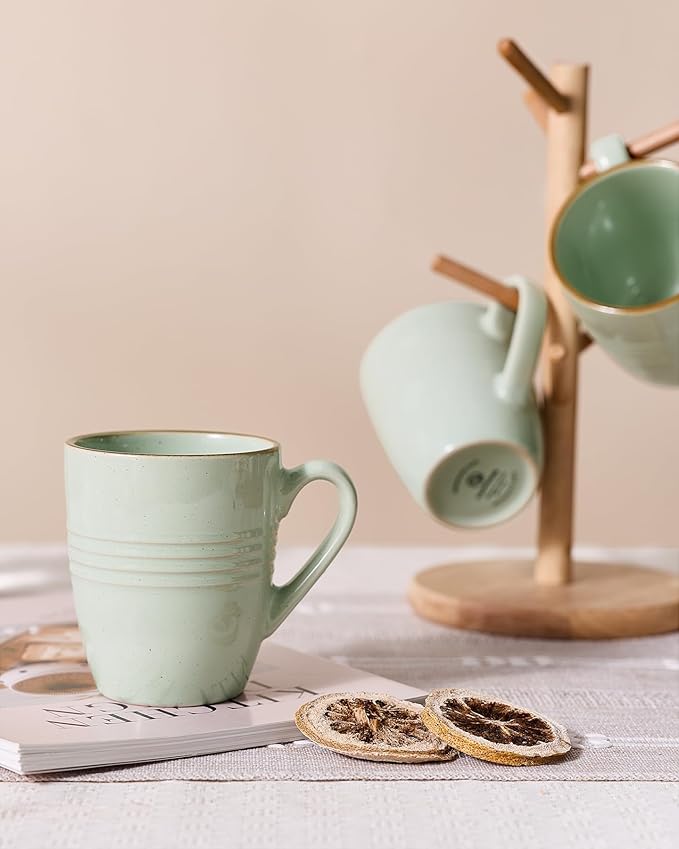 famiware Jupiter Coffee Mugs Set of 4, 14 OZ Coffee Mug, Microwave and Dishwasher Safe, Coffee Cups with Handle for Coffee, Tea, Cocoa, Milk, Light Green