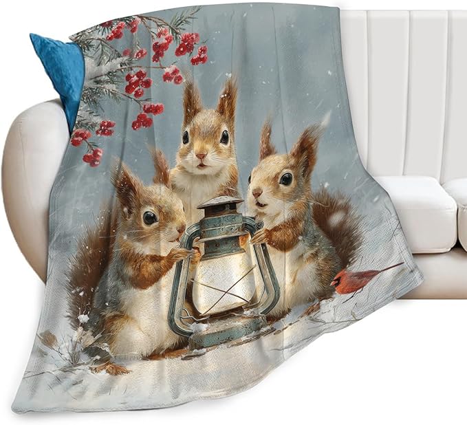 Squirrel Blanket Gifts for Girls Boys Christmas Winter Throw Blankets Cozy Plush Fleece Flannel Fuzzy for Women Men Decor 80"X60"