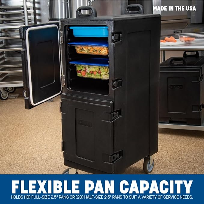 Carlisle FoodService Products Cateraide Insulated Front Loading Food Pan Carrier with Casters for Catering, Events, and Restaurants, Plastic, 10 Pans, Black