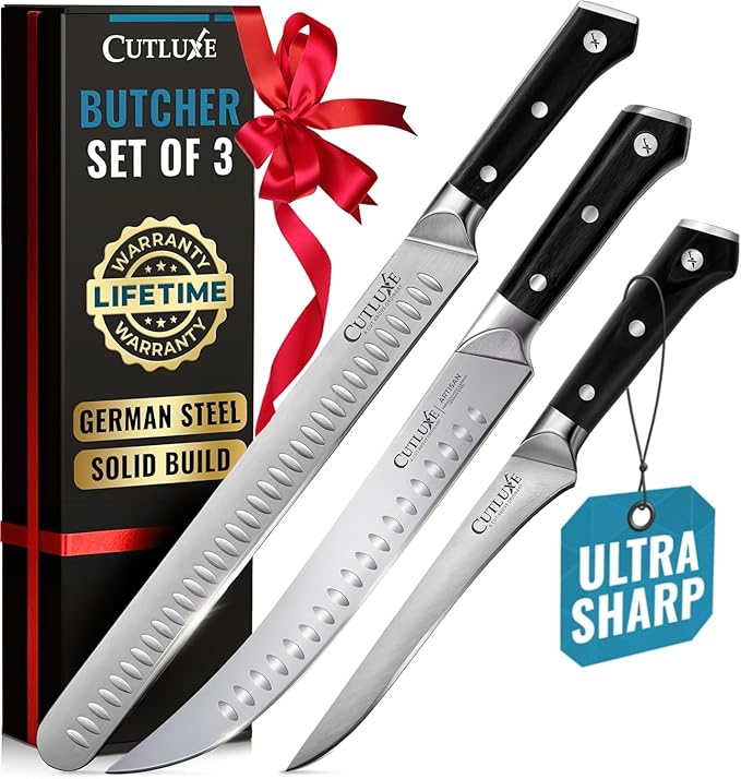 Cutluxe Butcher Knife Set – BBQ Brisket, Breaking & Boning Knife – Slicing Carving Knife Set for Meat Cutting, Ultra Sharp German Steel, Full Tang, Ergonomic Handles, Grilling Gifts for Men
