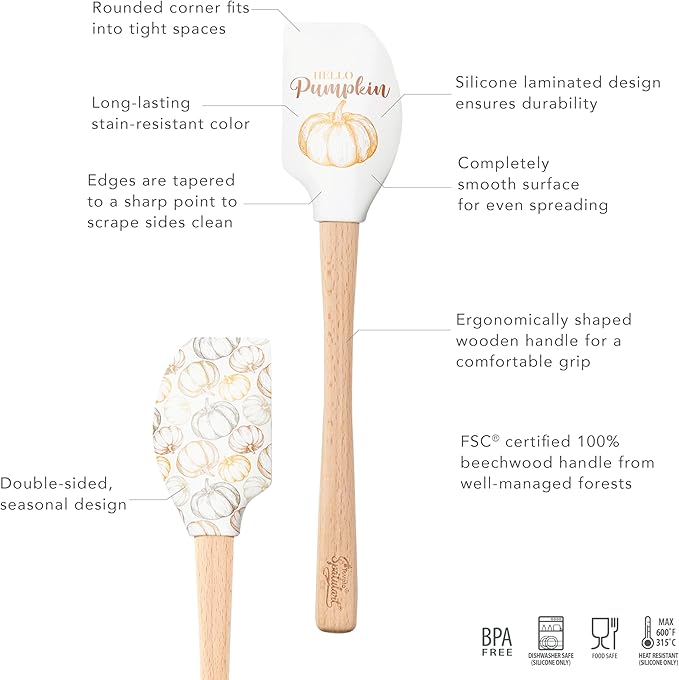 Tovolo Spatulart ‘Hello Pumpkin' Fall Silicone Spatula with Wood Handle – BPA Free, Heat-Resistant, Ideal for Baking, Mixing & Meal Prep