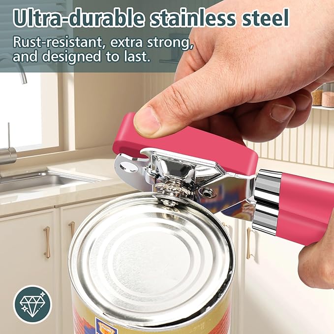 Multifunctional Heavy Duty Can Opener Manual Smooth Edge Can Opener and Bottle Openers with Magnet Durable Sharp Cutting Blade Comfortable Handle Big Effort-Saving Knob Kitchen Tool