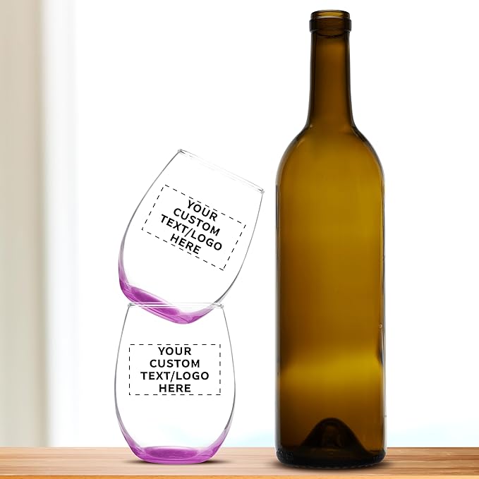 DISCOUNT PROMOS Custom Stemless Wine Glass 9 oz. Set of 10/50/100, Personalized Bulk Pack - Great for Wedding Favors, Bachelorette Party Decorations, Party Favors - Pink