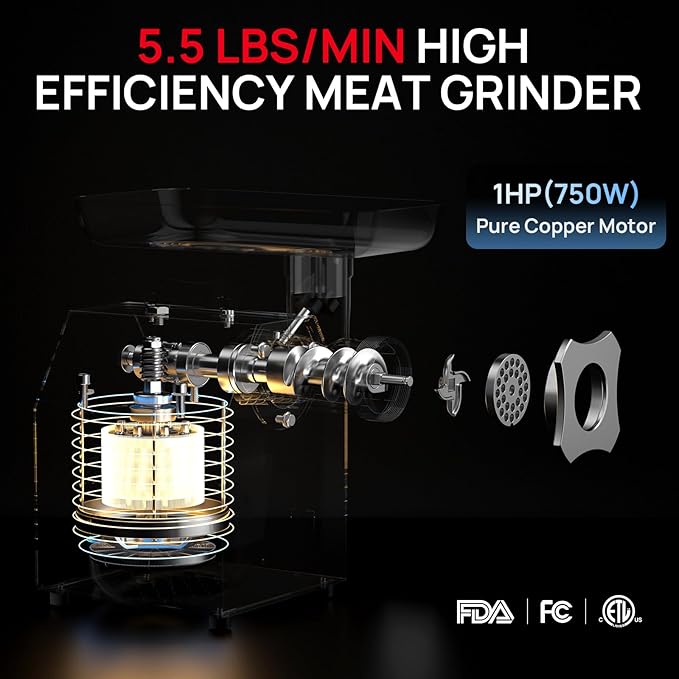 Commercial Meat Grinder #12, 1.0HP Heavy Duty Industrial Stainless Steel Meat Mincer, Sausage Stuffer with 2 Blades, 2 Plates & 3 Sausage Tubes, Meat Grinder Machine for Commercial & Home Kitchen Use