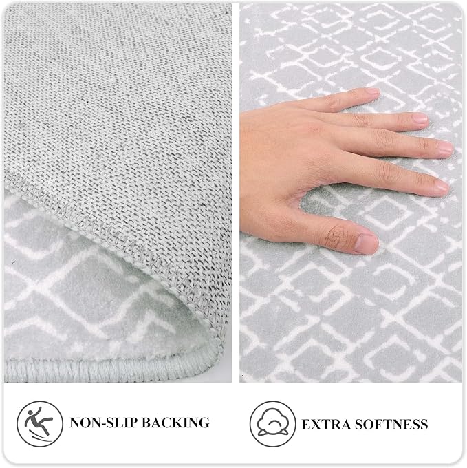 Lahome Moroccan Washable Living Room Area Rug - 3x5 Small Rugs for Bedroom Throw Non-Slip Low-Pile Entryway Rug Kitchen Rugs Soft Grey Distressed Capet for Office Bathroom Laundry Room Dining Room
