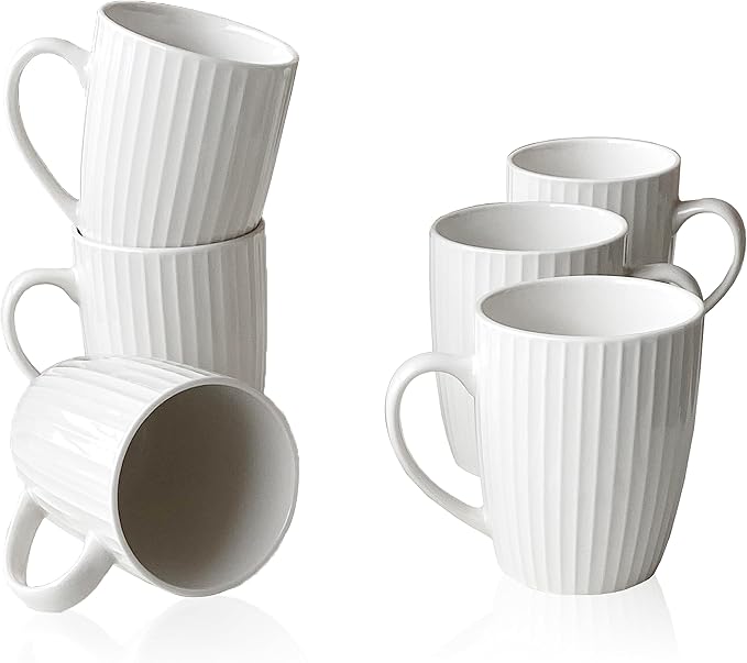 11 Ounce Porcelain Mugs, Set of 6 Coffee Mugs for Tea, Milk, Hot Cocoa, White
