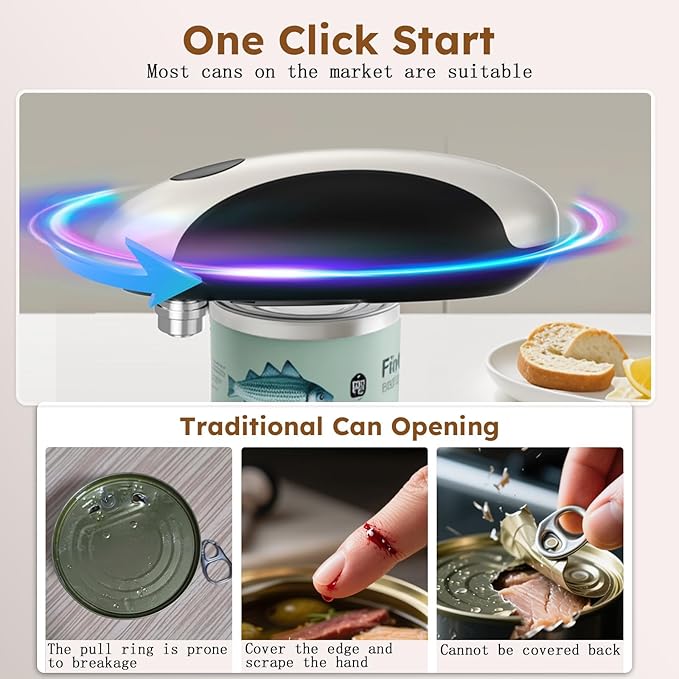 Electric Can Opener, One Touch Auto Operation, Magnetic Lid Holder & Smooth Edge Cutting, Rechargeable Can Opener Electric Fits Most Can Sizes, One-Touch Automatic Can Openers for Seniors
