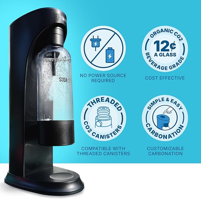 SENSEation Soda Machine Kitchen Gadgets, New Home Essentials - Sparkling Water Maker Set With 1 Threaded CO2 Cartridge & Reusable Carbonation Bottle