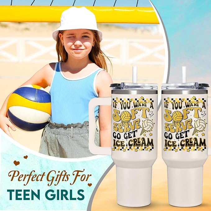 Volleyball Gifts for Teen Girls, Women, Coaches, Moms - Volleyball 40oz Tumbler with Handle and Straw – Volleyball Team Gifts - Birthday, Christmas, Mother's Day Gift Idea for Volleyball Lovers