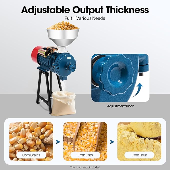 110V Electric Grain Mill, Electric Grain Grinder Stainless Steel Mill 1400R/m Small Electric Grain Grinding Machine Pulverizer Grinder Machine for Kitchen Dry Grains Wheat Spices(Blue/with Stand)