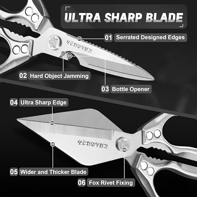 Dream Reach Kitchen Scissors Set - Multifunctional Heavy-Duty Kitchen Shears for Food, Meat Scissors Dishwasher Safe, Poultry Shears for Chicken, Meat, Seafood, Bone Cutting (Silver) Christmas Gifts