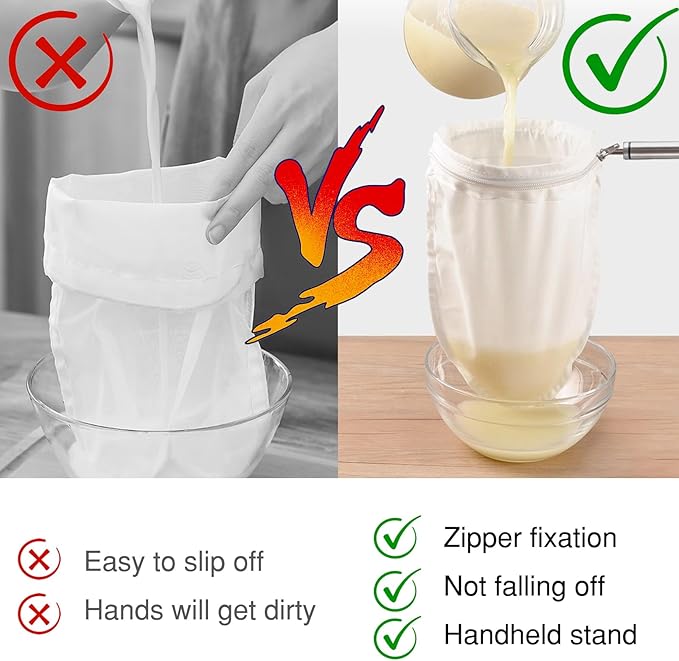 FATCAT Fine Mesh Cheese Cloth, Fine Mesh Strainer Bags, Nut Milk Bag, Cheesecloth for Straining (S-Size*5/ Excluding Bracket)