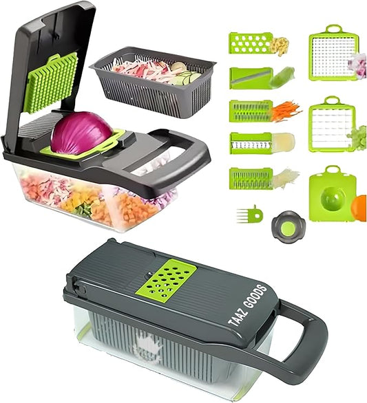16-in-1 Mandoline Veggie Chopper dicer Cutter Slicer Julienne Slicer Salad Maker Multifuctional Vegetable chopper Cheese Grater Food Prep Tool Kitchen Gadget 8 interchangeble blades