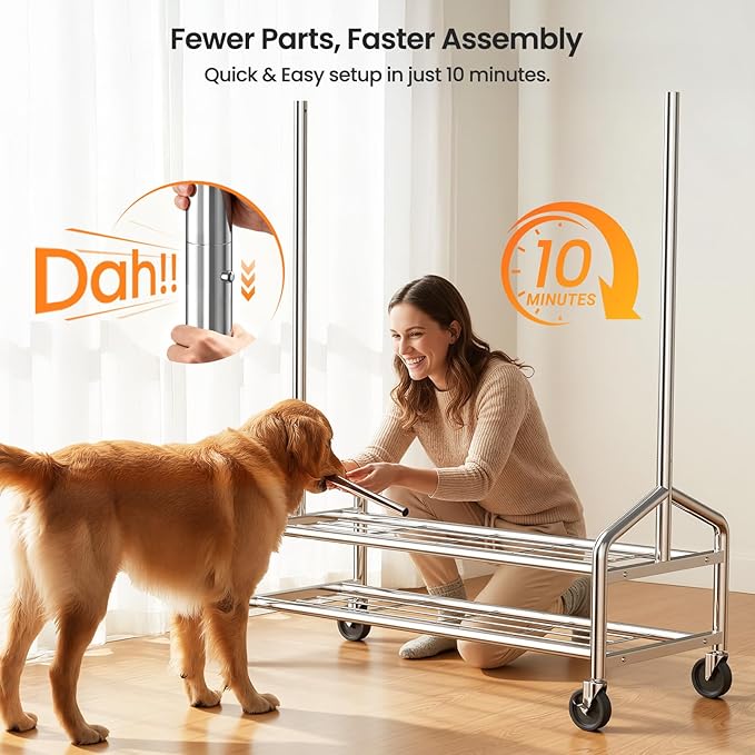 Heavy Duty Clothes Rack, Rolling Clothing Rack for Hanging Clothes with 2 Sturdy Shelves Load 650 LBS, Metal Garment Rack with Wheels for Bedroom, Laundry Room, Retail Store, Silver