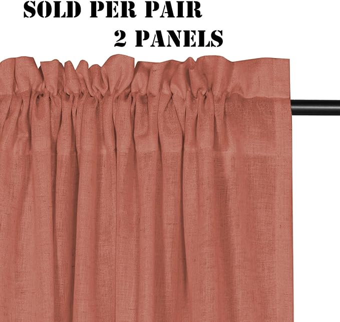 H.VERSAILTEX Linen Curtains Elegant Natural Linen Semi Sheer Curtains Energy Light Filtering Rod Pocket Window Treatments Panels for Living Room (Set of 2, Terracotta, 52 inch W X 108 inch L)