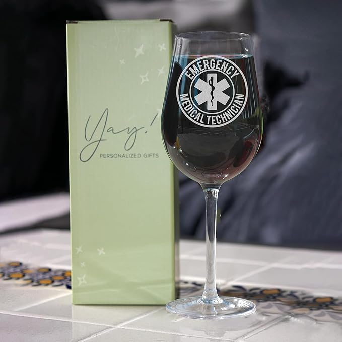 Personalized Star of Life Glass, Custom Wine Glass with Engraved Name & Text, Funny Gifts for Paramedics and EMTS, Christmas Birthday Gift for Emergency Nurse Friends Coworkers