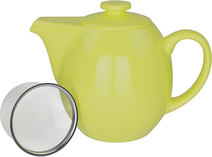 OmniWare 24 Oz Stoneware Teapot with Stainless Steel Mesh Infuser (Citron) - Microwave & Dishwasher Safe, Removable Infuser, Retro-Style Kitchenware Ideal for Loose Tea Brewing