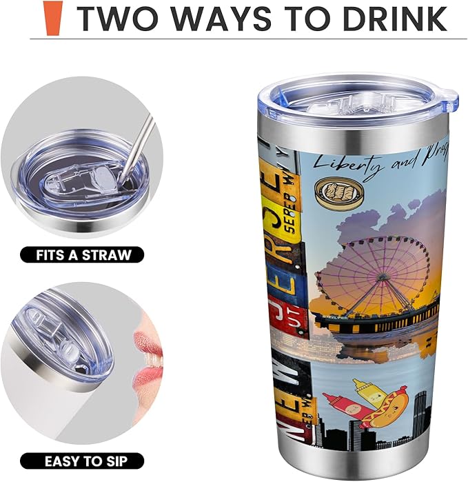 20oz Insulated Tumbler New Jersey State Coffee Mug, United States Map Travel Mug Landmark, Birthday Gifts Cute Custom Tumbler Cups with Lid and Straw Gifts for Mom