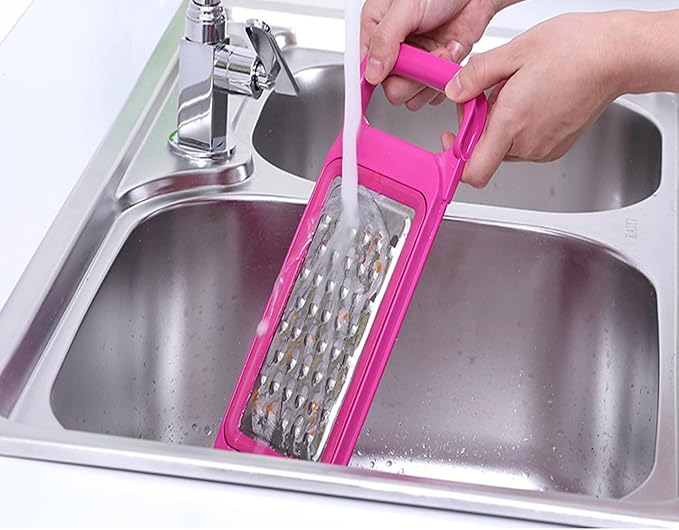 TENTA KITCHEN Stainless Steel Zester Grater, Zest/Slice Citrus & Lemon Cheese Potatoes, Fruit & Vegetables- Non-Slip Rubber Handle (4 in 1,Red)