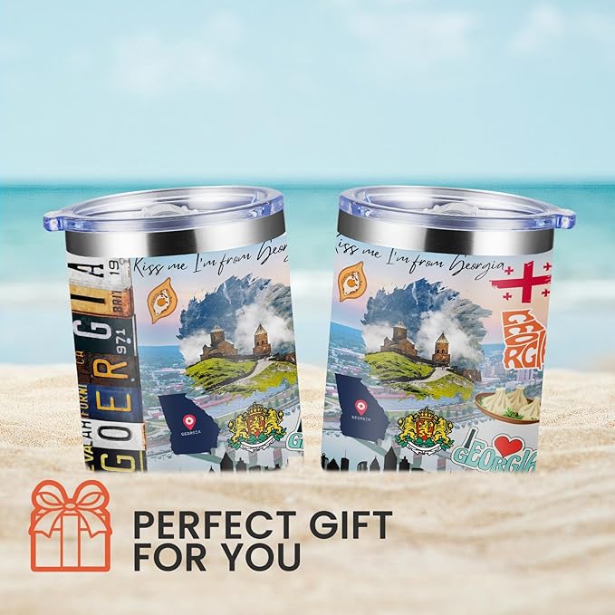 12oz Coffee Mug Georgia State Insulated Coffee Cups, United States Map Travel Mug Landmark, Birthday Gifts Cute Mugs with Lid and Straw Mothers Day Gifts