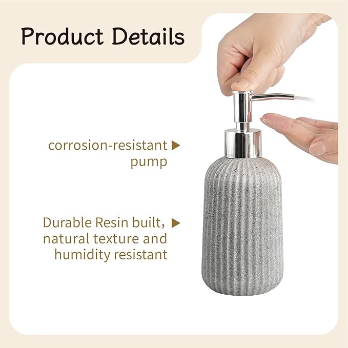 4-Piece Bathroom Accessory Set - Modern Resin & Sandstone Collection - Includes Soap Dispenser 8.5oz, Toothbrush Holder, Tumbler, Soap Dish (Grey)