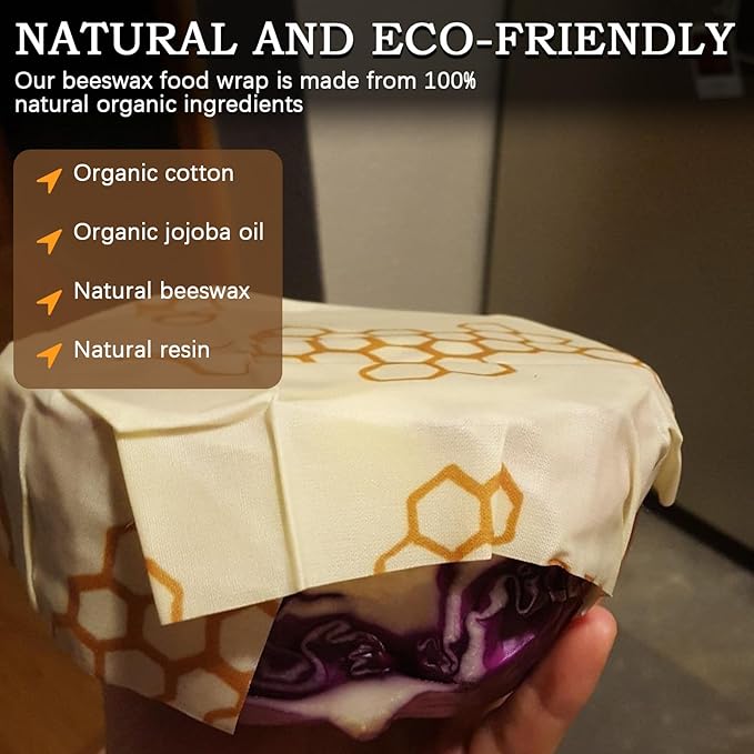 Reusable Beeswax Wrap 3 Pack (S, M, L) Beeswax Wraps for Food - Organic, Sustainable, Zero Waste, Plastic-Free Food Storage Wrap, Eco-Friendly Alternative to Aluminum Foil and Plastic Wrap