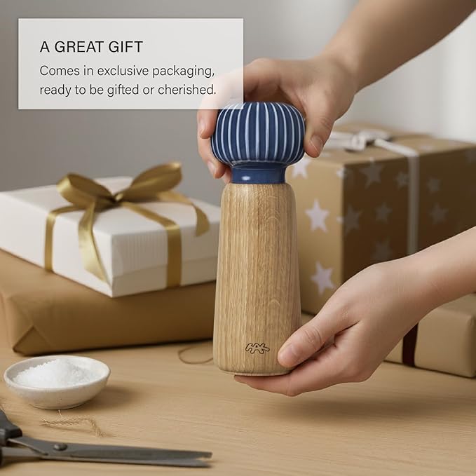 Kahler Hammershoi Salt and Pepper Grinder, Indigo, 7.3"H x 2.6"D, Designed by Hans-Christian Bauer, Gift Box Included